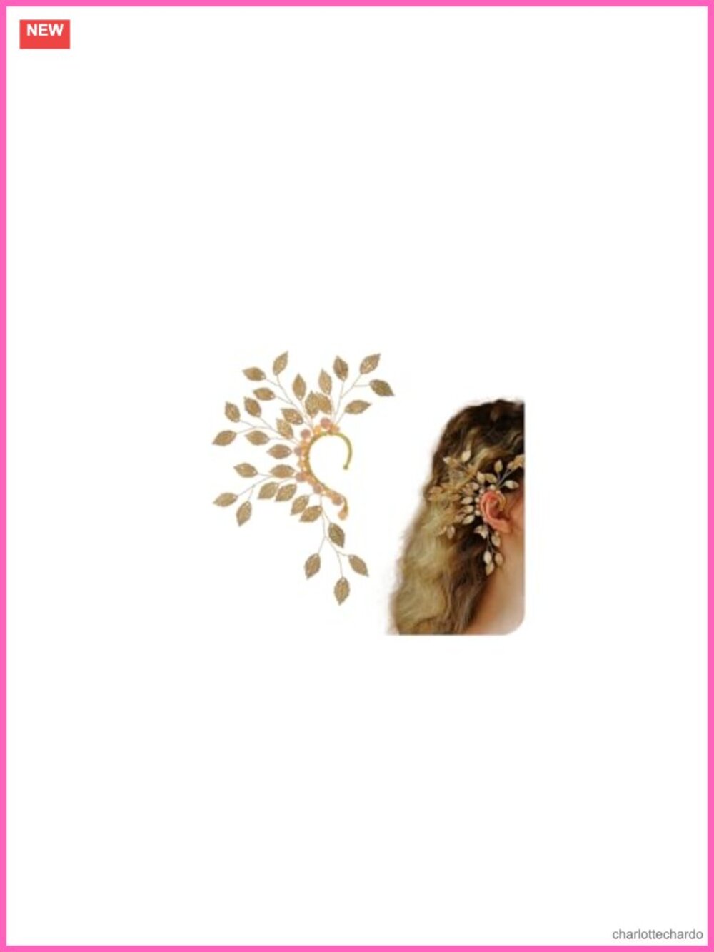 Handmade Right Elf Ear Cuff Alloy Clip On No Piercing Fairy Leaf Wing
